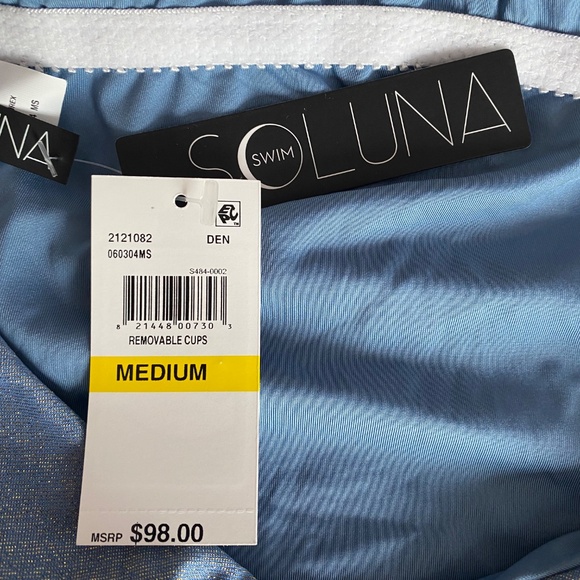 Soluna swimsuit denim blue sparkly adjustable straps, removable bra pads, - Picture 6 of 16